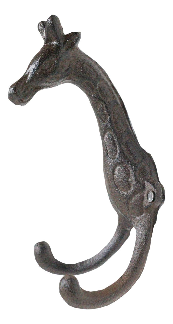 Pack Of 2 Cast Iron Safari Masai Giraffe Head Decor Double Wall Coat Towel Hooks