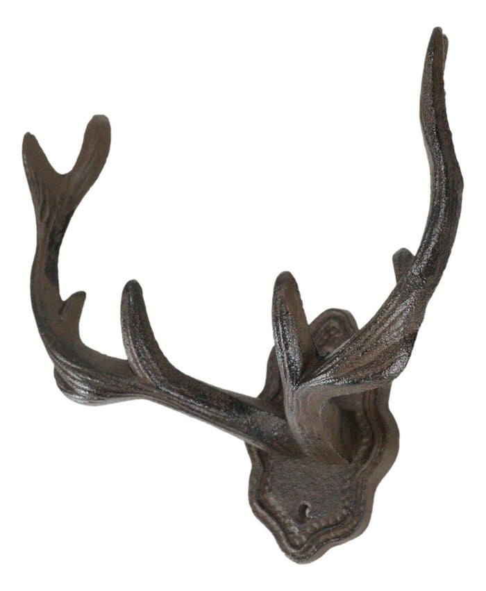 Pack Of 2 Cast Iron Western Rustic Stag Deer Crown Antlers Wall Coat Keys Hooks