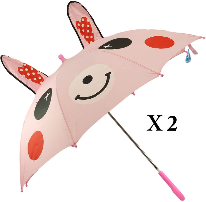 Pack Of 2 Children Kids Animated 3D Pop Up Pink Bunny Rabbit Umbrella 33"Dia