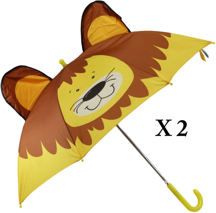 Pack Of 2 Children Kids Animated 3D Pop Up Yellow Safari Lion Umbrella 33"Dia