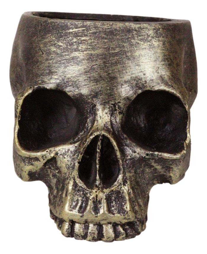 Pack Of 2 Day Of The Dead Skull Planters Bowls 7"L Bronze Finish Decor Accent
