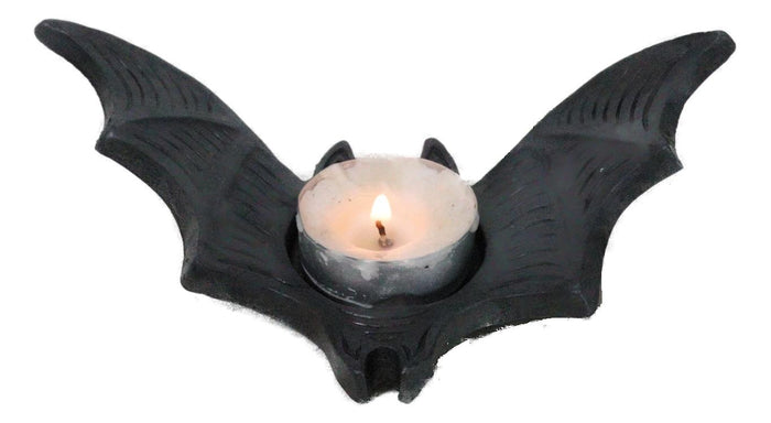 Pack Of 2 Gothic Black Cutout Winged Flying Vampire Bat Votive Candle Holders