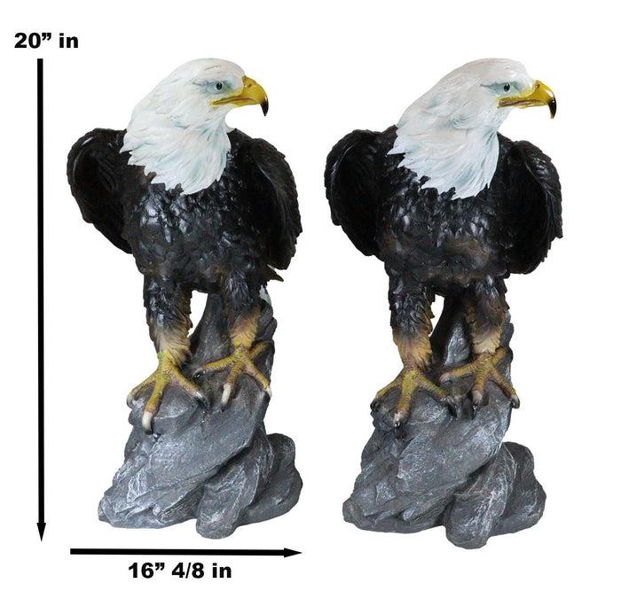 Pack Of 2 Large 20"H Lifelike Patriotic American Bald Eagle On Rock Figurines