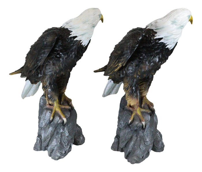 Pack Of 2 Large 20"H Lifelike Patriotic American Bald Eagle On Rock Figurines