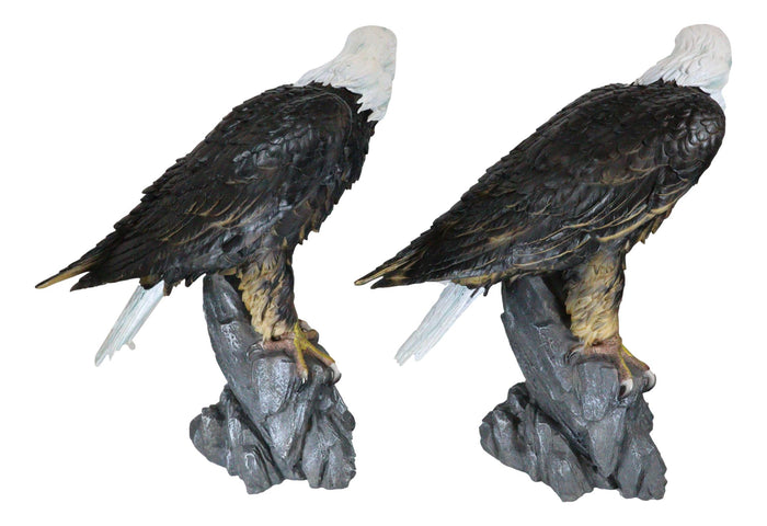 Pack Of 2 Large 20"H Lifelike Patriotic American Bald Eagle On Rock Figurines