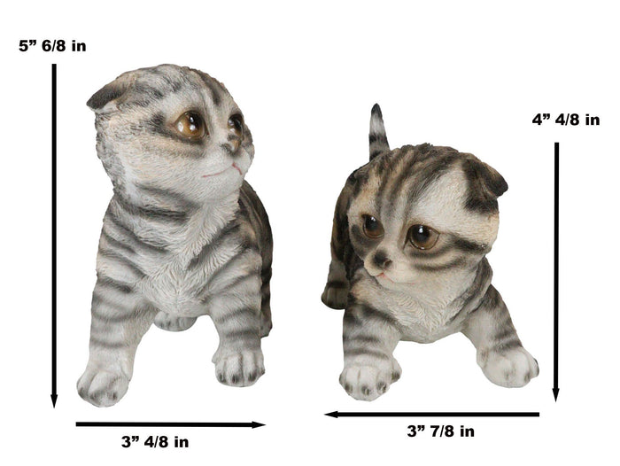 Pack Of 2 Lifelike Adorable Playful Feline Gray Tabby Cats Kittens Figurines