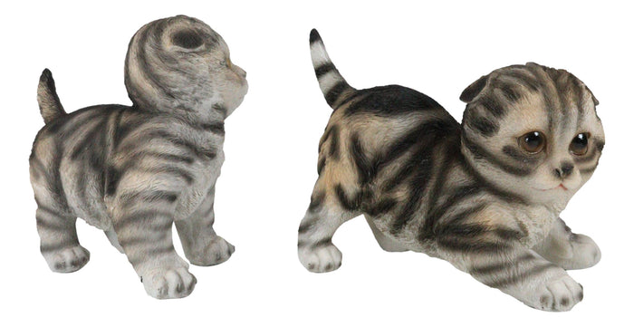 Pack Of 2 Lifelike Adorable Playful Feline Gray Tabby Cats Kittens Figurines