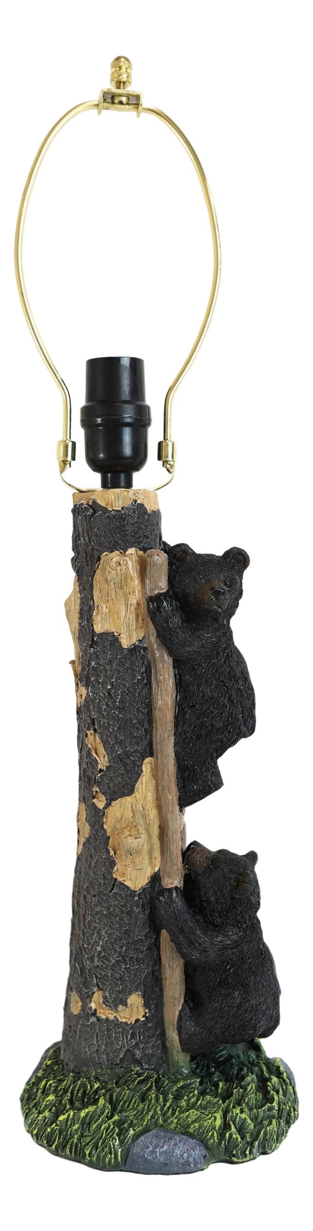 Pack Of 2 Rustic Black Bear Cubs Climbing Tree Ladder Table Lamp With Shade