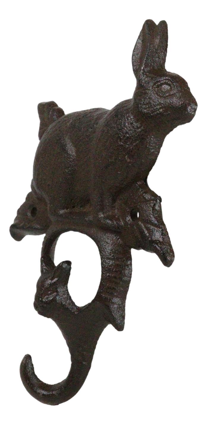 Pack Of 2 Rustic Cast Iron Cottage Bunny Brer Rabbit Hare Wall Decor Key Hooks
