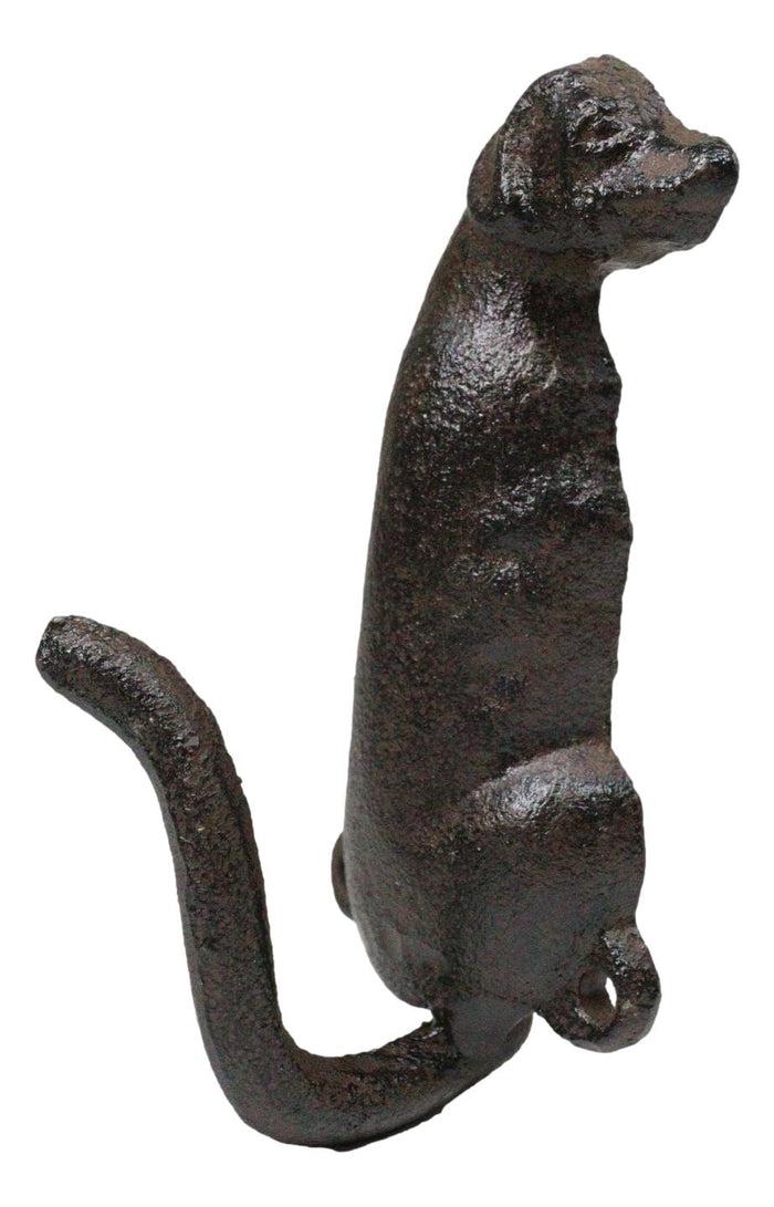 Pack Of 2 Rustic Cast Iron Golden Retriever Labrador Wagging Tail Wall Hooks