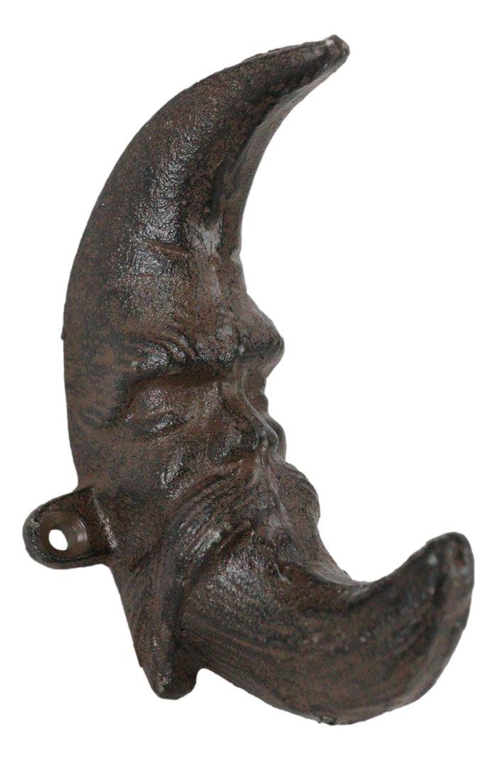 Pack Of 2 Rustic Cast Iron Rust Antiqued Celestial Half Crescent Moon Wall Hook