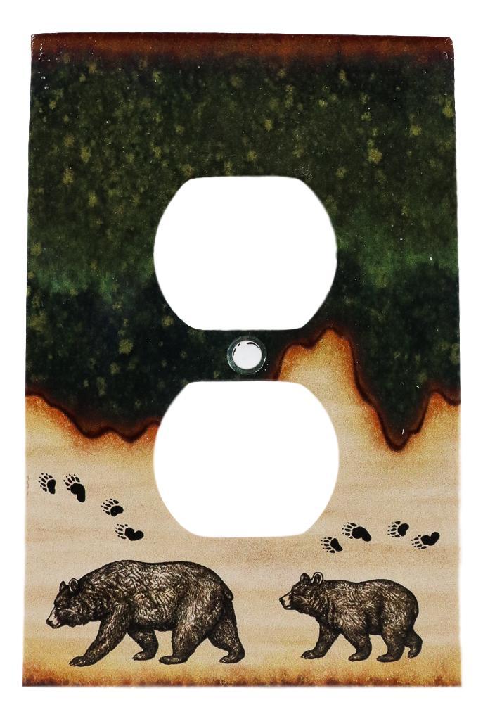 Pack Of 2 Rustic Forest Bear Mother And Cub Double Receptacle Wall Outlet Plate
