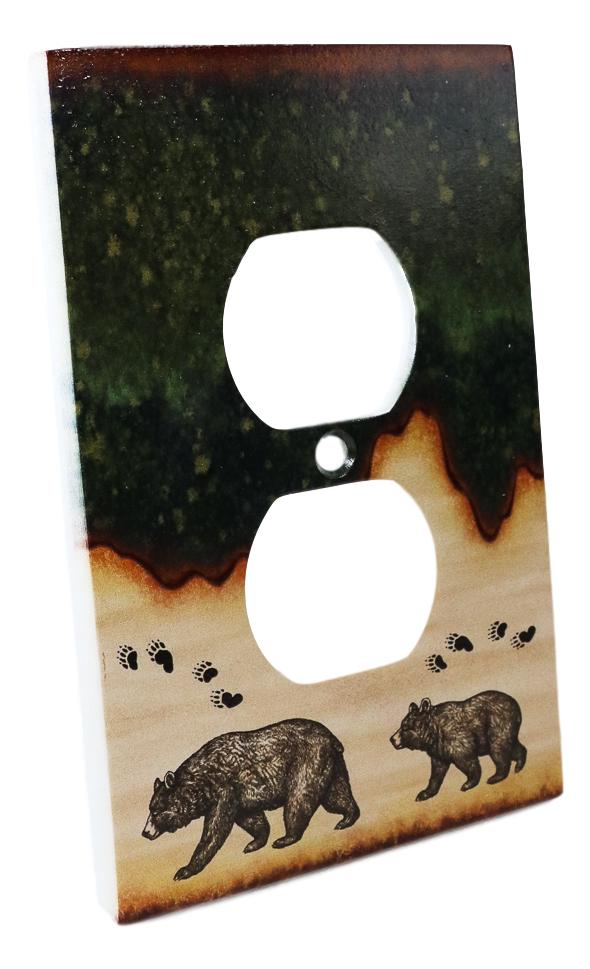 Pack Of 2 Rustic Forest Bear Mother And Cub Double Receptacle Wall Outlet Plate