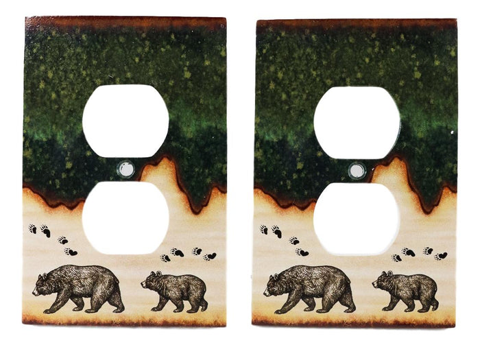 Pack Of 2 Rustic Forest Bear Mother And Cub Double Receptacle Wall Outlet Plate
