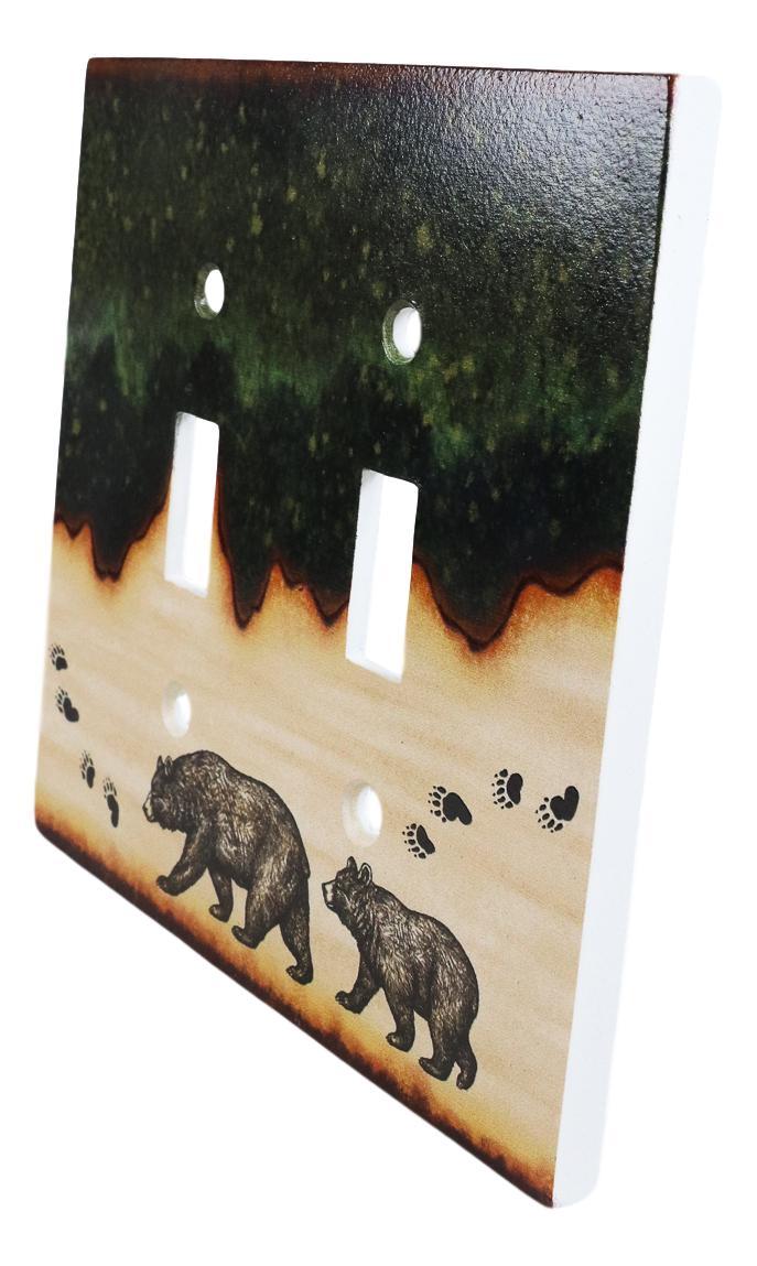 Pack Of 2 Rustic Forest Mama Bear And Cub Double Toggle Switch Wall Outlet Plate