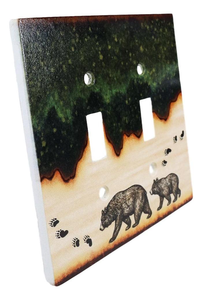 Pack Of 2 Rustic Forest Mama Bear And Cub Double Toggle Switch Wall Outlet Plate