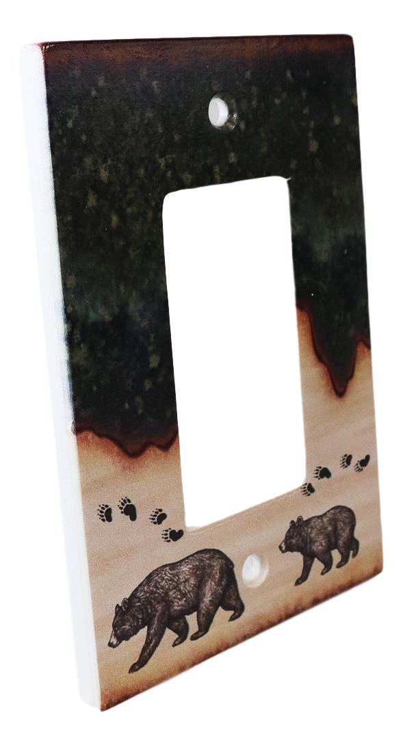 Pack Of 2 Rustic Forest Mama Bear And Cub Single Rocker Switch Wall Outlet Plate