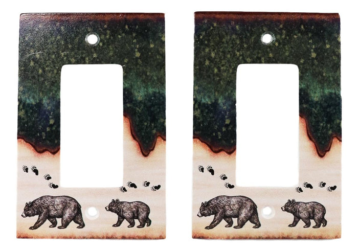 Pack Of 2 Rustic Forest Mama Bear And Cub Single Rocker Switch Wall Outlet Plate