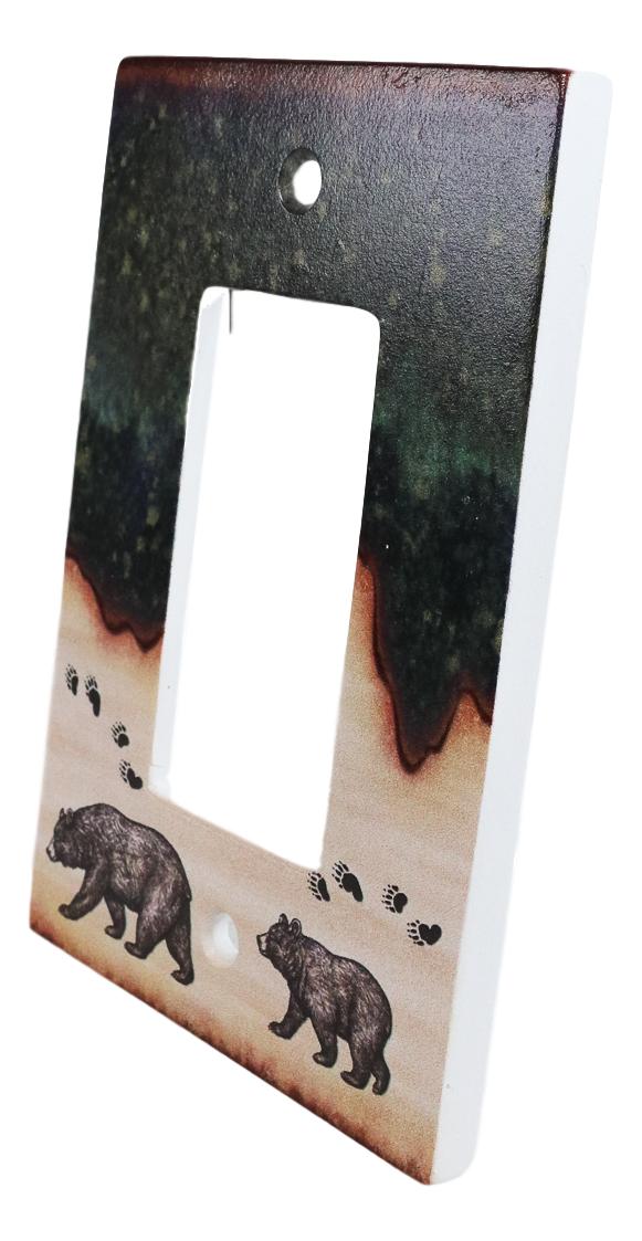 Pack Of 2 Rustic Forest Mama Bear And Cub Single Rocker Switch Wall Outlet Plate