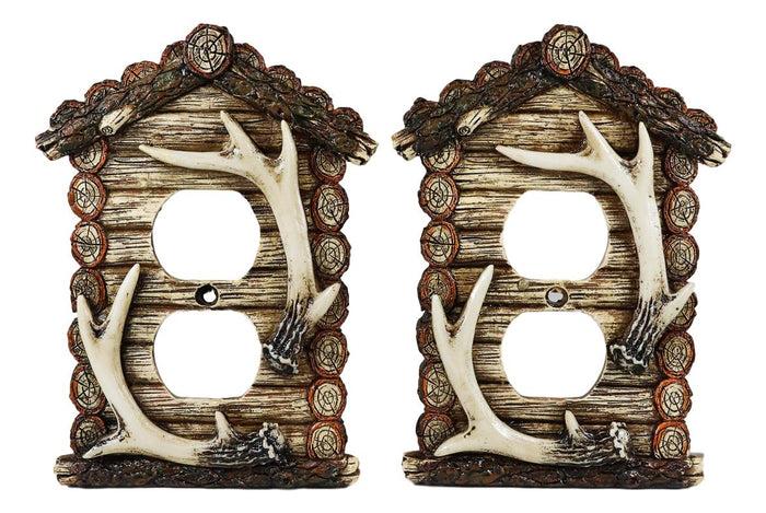 Pack Of 2 Rustic Log Cabin Antlers Double Receptacle Wall Outlet Switch Plate
