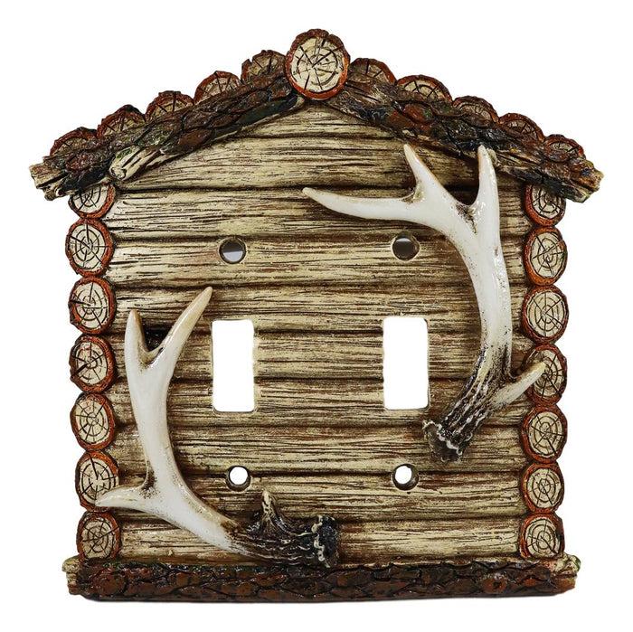 Pack Of 2 Rustic Log Cabin Deer Antlers Double Toggle Switch Wall Outlet Plate