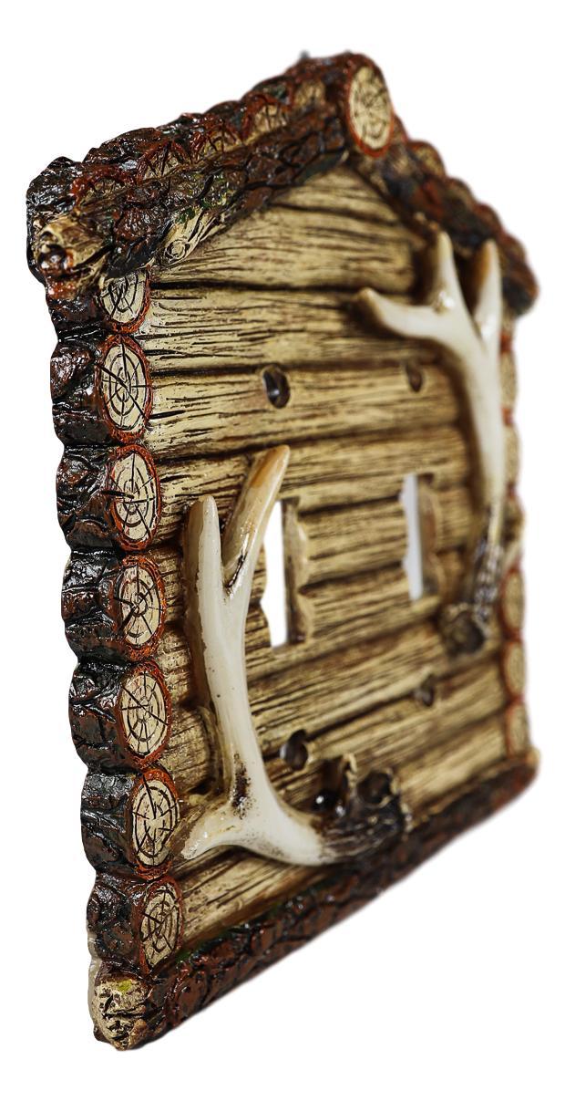 Pack Of 2 Rustic Log Cabin Deer Antlers Double Toggle Switch Wall Outlet Plate