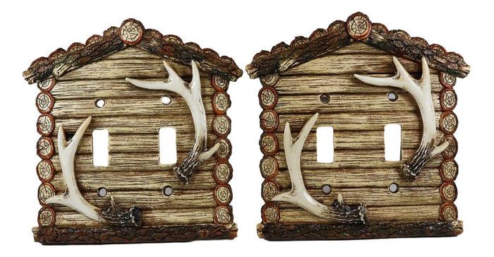 Pack Of 2 Rustic Log Cabin Deer Antlers Double Toggle Switch Wall Outlet Plate