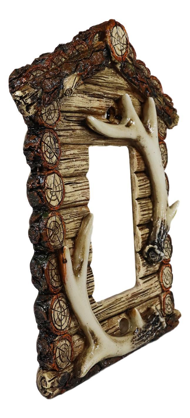 Pack Of 2 Rustic Log Cabin Deer Antlers Single Rocker Wall Outlet Switch Plate