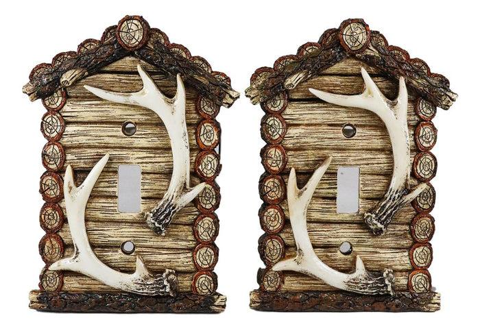 Pack Of 2 Rustic Log Cabin Deer Antlers Single Toggle Switch Wall Outlet Plate