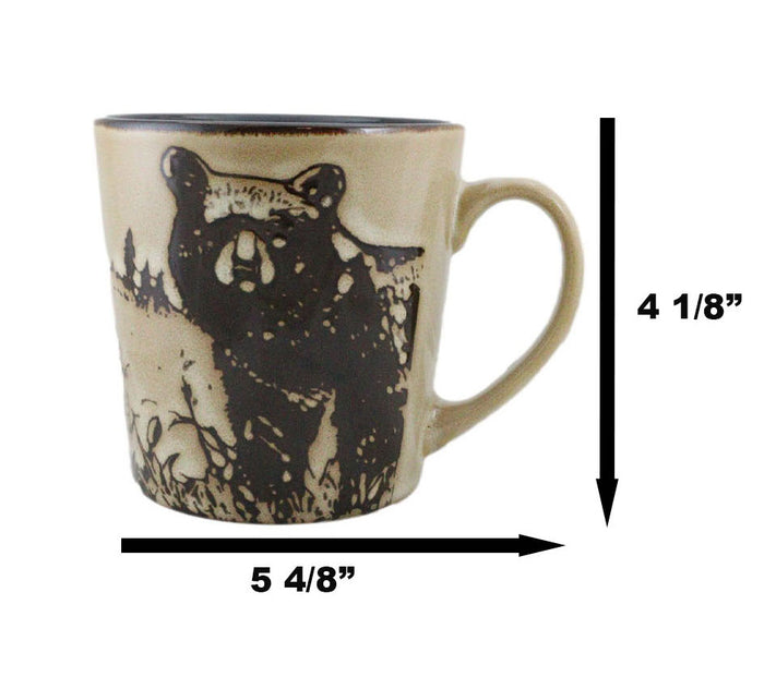 Pack Of 2 Rustic Western Cabin Lodge Forest Grizzly Bear Ceramic Mugs Coffee Cup