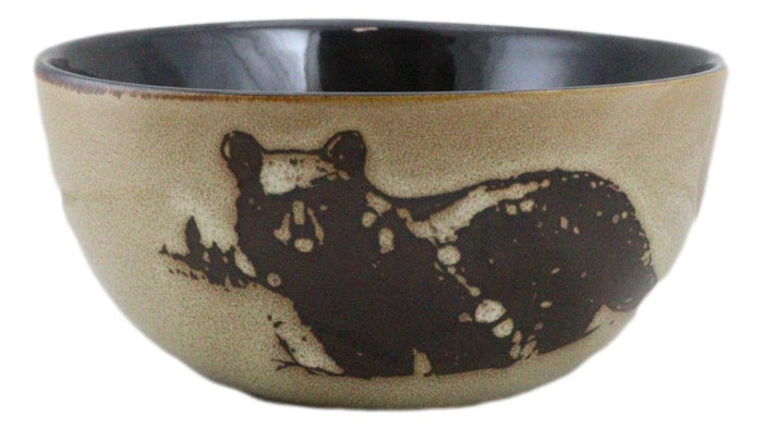 Pack Of 2 Rustic Western Forest Black Bear Ceramic Pasta Salad Soup Bowls 21Oz