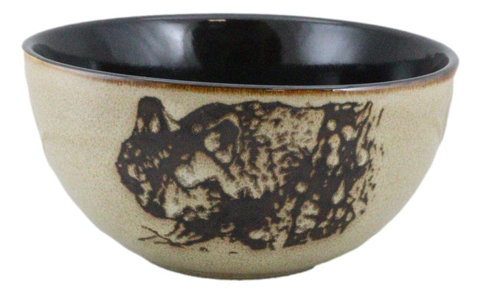 Pack Of 2 Rustic Western Forest Gray Wolf Ceramic Pasta Salad Soup Bowls 21Oz