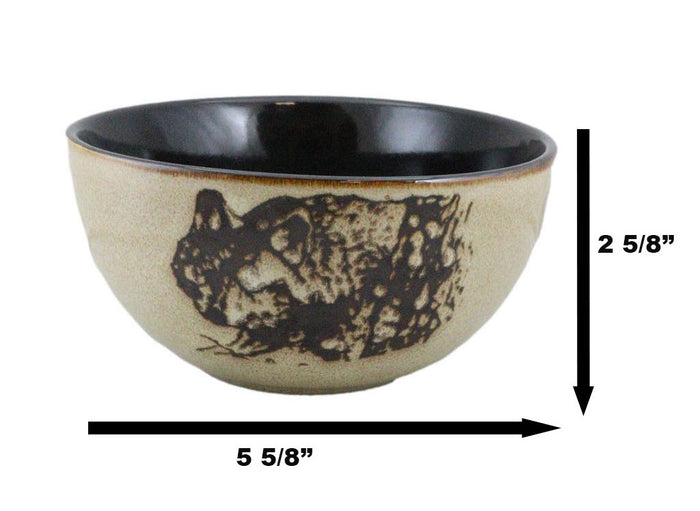 Pack Of 2 Rustic Western Forest Gray Wolf Ceramic Pasta Salad Soup Bowls 21Oz