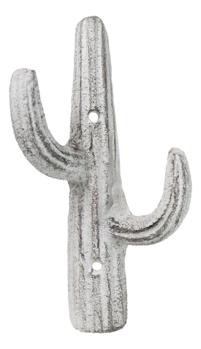 Pack Of 2 Rustic Western Off White Metal Desert Saguaro Cactus 2-Pegs Wall Hooks