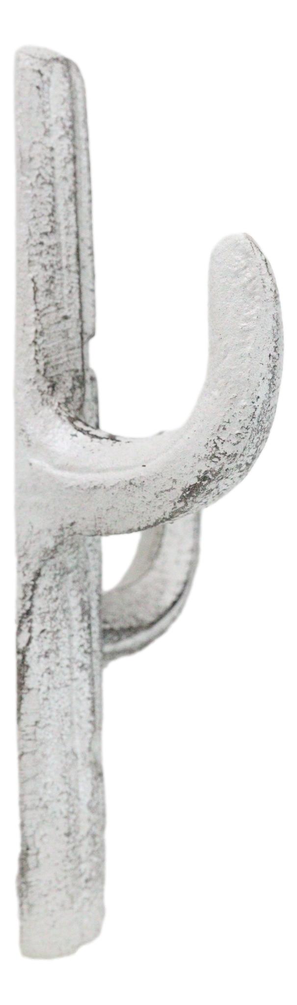 Pack Of 2 Rustic Western Off White Metal Desert Saguaro Cactus 2-Pegs Wall Hooks