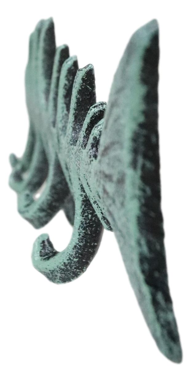 Pack Of 2 Sea Vintage Verdigris Decorative Cast Iron Fish Bone 4 Peg Wall Hooks
