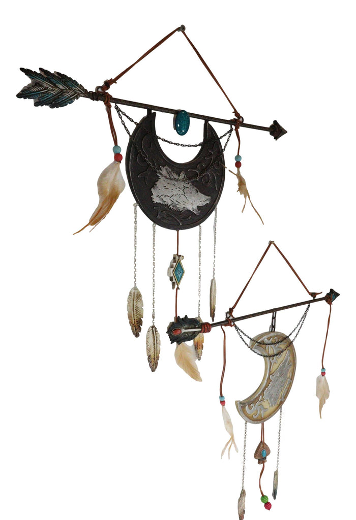 Pack Of 2 Southwestern Boho Chic Wolf Arrow Dreamcatcher Feathers Wall Decors