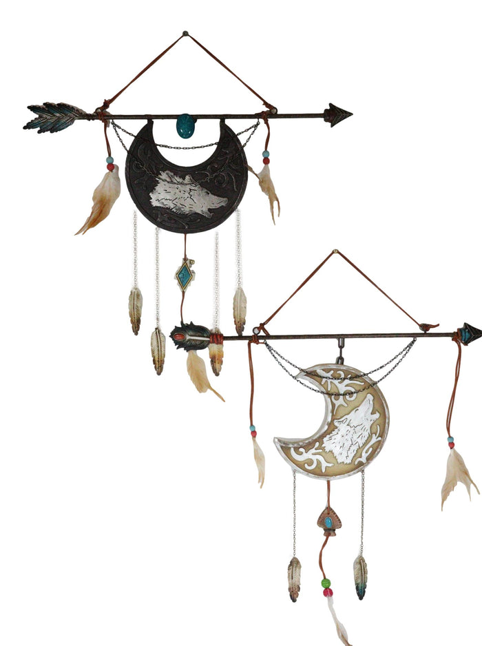 Pack Of 2 Southwestern Boho Chic Wolf Arrow Dreamcatcher Feathers Wall Decors