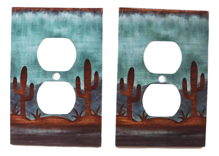 Pack Of 2 Southwestern Desert Cactus Double Receptacle Wall Electrical Plate