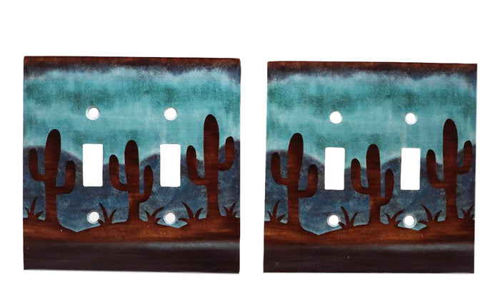 Pack Of 2 Southwestern Desert Cactus Double Toggle Switch Wall Electrical Plate