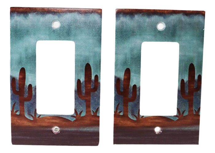 Pack Of 2 Southwestern Desert Cactus Single Gang Rocker Switch Wall Plate Cover