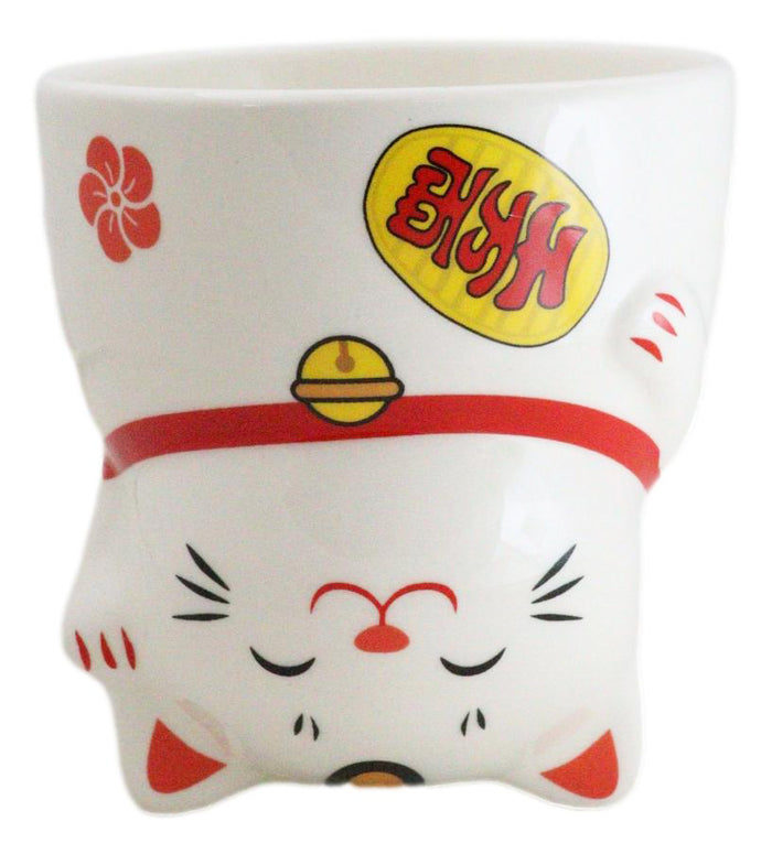 Pack Of 2 Topsy Turvy Lucky Cat Maneki Neko Ceramic Coffee Mug Cups With Handle
