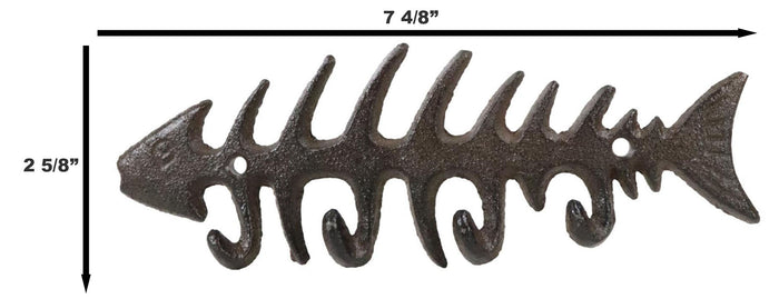 Pack Of 2 Vintage Marine Decorative Cast Iron Fish Bone Quadruple Wall Hooks