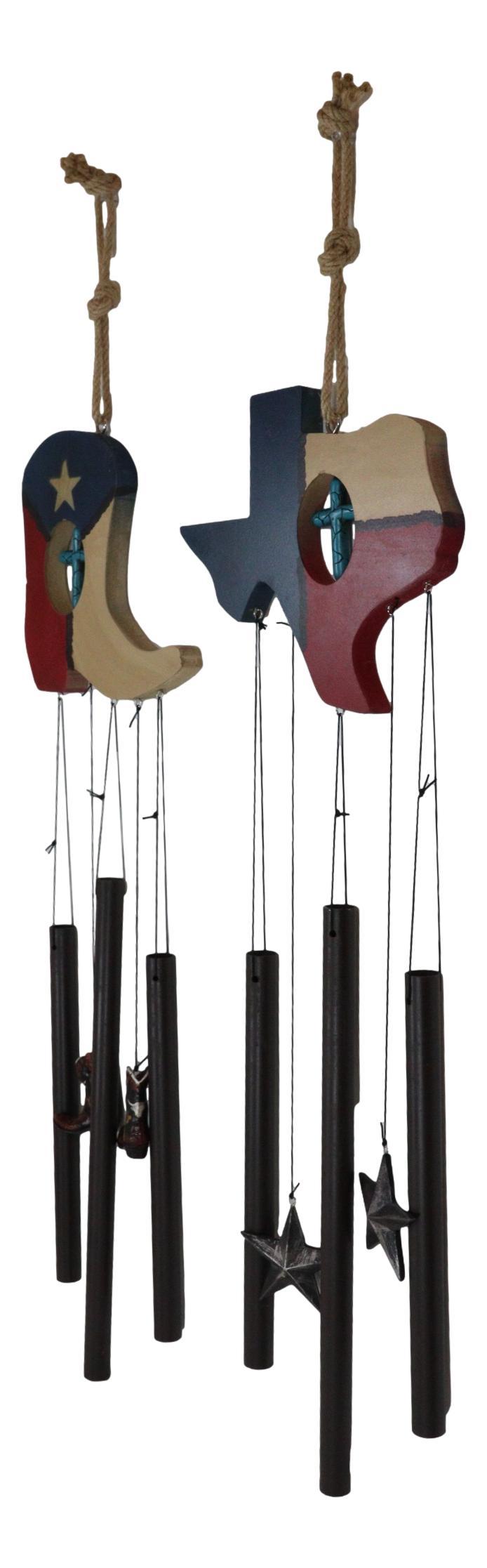 Pack Of 2 Western Star Texas State Flag Cowboy Boot Turquoise Cross Wind Chimes