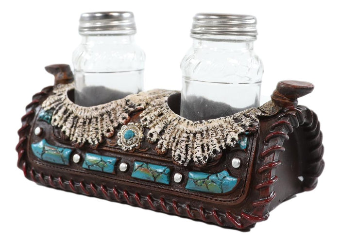 Pack Of 2 Western Turquoise Gems Horse Saddle Salt And Pepper Shakers Holders