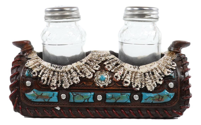 Pack Of 2 Western Turquoise Gems Horse Saddle Salt And Pepper Shakers Holders