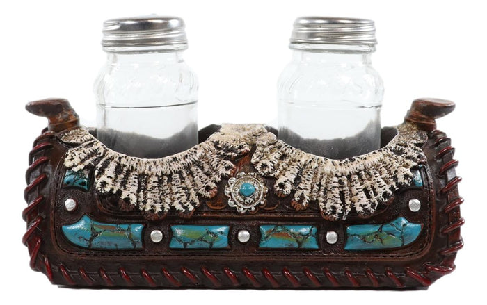 Pack Of 2 Western Turquoise Gems Horse Saddle Salt And Pepper Shakers Holders