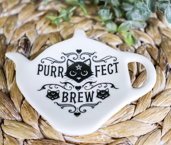 Pack Of 2 Wicca Purrfect Brew Cat Porcelain Tea Spoon Or Bag Rest Petite Plate