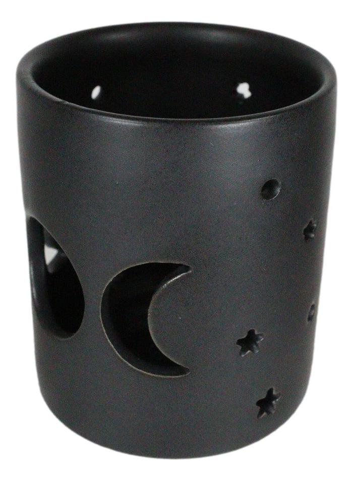 Pack Of 2 Wicca Triple Moon Goddess Black Ceramic Tea Light Votive Candle Holder