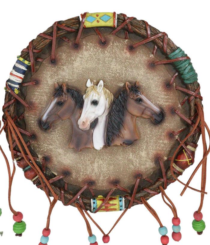Pack Of 2 Wild Horses Floral Cow Skull Dreamcatcher Beaded Feather Wall Plaques